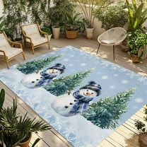 Fsddascl Blue Snowman Christmas Outdoor Rug for Patio/Deck/Porch, Non-Slip Large Area Rug 4 x 6 Ft, Snowflake Green Xmas Tree Indoor Outdoor Rugs Washable Area Rugs, Reversible Camping Rug Carpet
