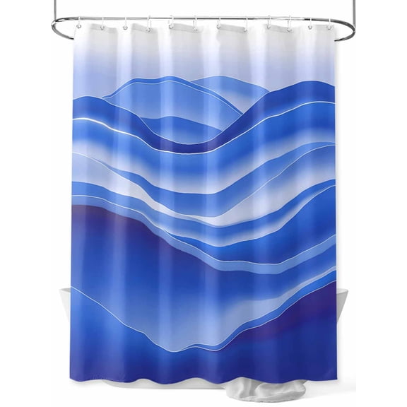 Fsddascl Blue Striped Shower Curtain Set - Extra Long 72" x 96" Washable Bathtub Curtain with 12 Hooks, Modern Abstract Art Wave Moire Gradient Waterproof Fabric Stall Shower Curtains for Bathroom
