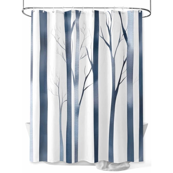 Fsddascl Blue Trees Shower Curtain Set - 48" x 72" Washable Bathtub Curtain with 12 Hooks, Retro Gradient Forest Branch Silhouette Waterproof Fabric Stall Shower Curtains for Bathroom/Bathtub Décor
