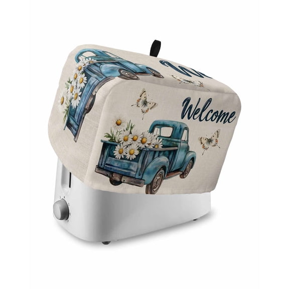 Fsddascl Blue Truck Spring Floral Toaster Cover 4 Slice, Large Kitchen Appliance Covers, Summer Butterflies Rustic Vintage Toaster Oven Cover with Loop, Bread Machine Cover Polyester Dust Cover