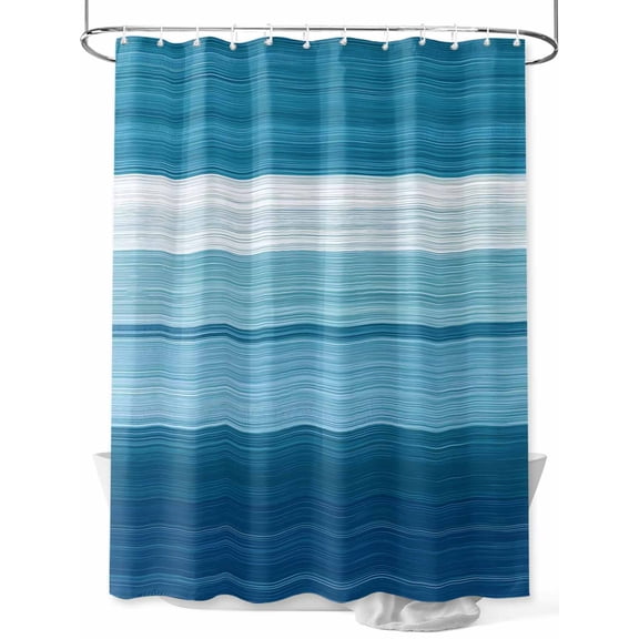 Fsddascl Blue White Ombre Shower Curtain Set - 48" x 72" Washable Bathtub Curtain with 12 Hooks, Modern Gradient Abstract Aesthetic Waterproof Fabric Stall Shower Curtains for Bathroom/Bathtub