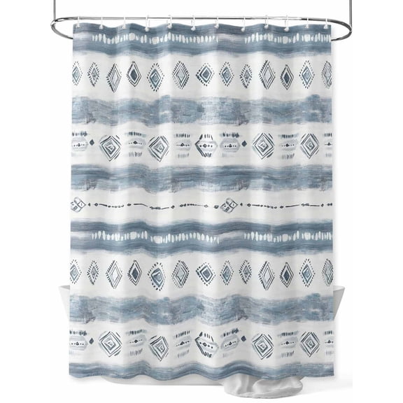 Fsddascl Blue White Stripe Shower Curtain Set - Standard 72" x 72" Washable Bathtub Curtain with 12 Hooks, Vintage Abstract Geometric Brush Waterproof Fabric Stall Shower Curtains for Bathroom