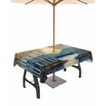 thumbnail image 1 of Fsddascl Blue Yellow Forest Outdoor Tablecloth - 60x84 Inch Rectangle Dining Table Cover, Modern Oil Painted Contemporary Waterproof Outdoor Table Cloth with Umbrella Hole & Zipper for Picnic/Patio, 1 of 7
