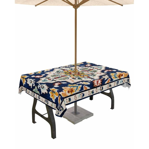 Fsddascl Bohemian Outdoor Tablecloth - 52x70 Inch Rectangle Dining Table Cover, Western Rustic Tribal Ethnic Boho Farmhouse Waterproof Outdoor Table Cloth with Umbrella Hole & Zipper for Patio