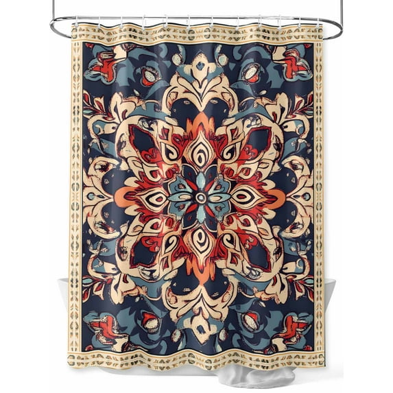 Fsddascl Bohemian Shower Curtain Set - 66" x 72" Washable Bathtub Curtain with 12 Hooks, Blue Retro Boho Ethnic Farmhouse Colorful Waterproof Fabric Stall Shower Curtains for Bathroom/Bathtub Décor