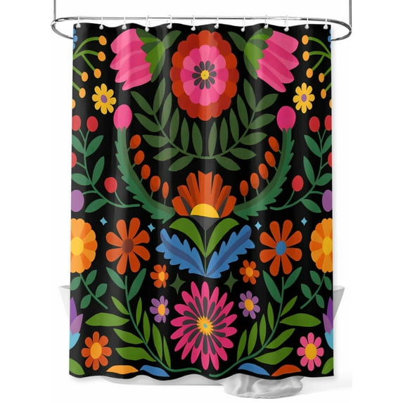 Fsddascl Bohemian Shower Curtain Set - 72" x 78" Washable Bathtub Curtain with 12 Hooks, Red Green Tribal Mexican Abstract Flower Waterproof Fabric Stall Shower Curtains for Bathroom/Bathtub Décor