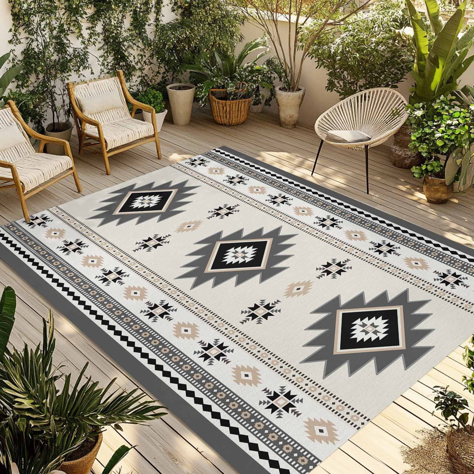 Fsddascl Boho Aztec Outdoor Rug for Patio/Deck/Porch, Non-Slip Large ...