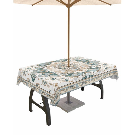 Fsddascl Boho Aztec Outdoor Tablecloth - 54x80 Inch Rectangle Dining Table Cover, Tribal Southwest Ethnic Abstract Pattern Waterproof Outdoor Table Cloth with Umbrella Hole & Zipper for Picnic/Patio