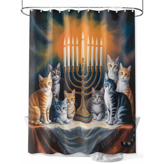 Fsddascl Boho Cats Shower Curtain Set - Long 72" x 84" Washable Bathtub Curtain with 12 Hooks, Retro Middle Century Animal Oil Painting Style Waterproof Fabric Stall Shower Curtains for Bathroom