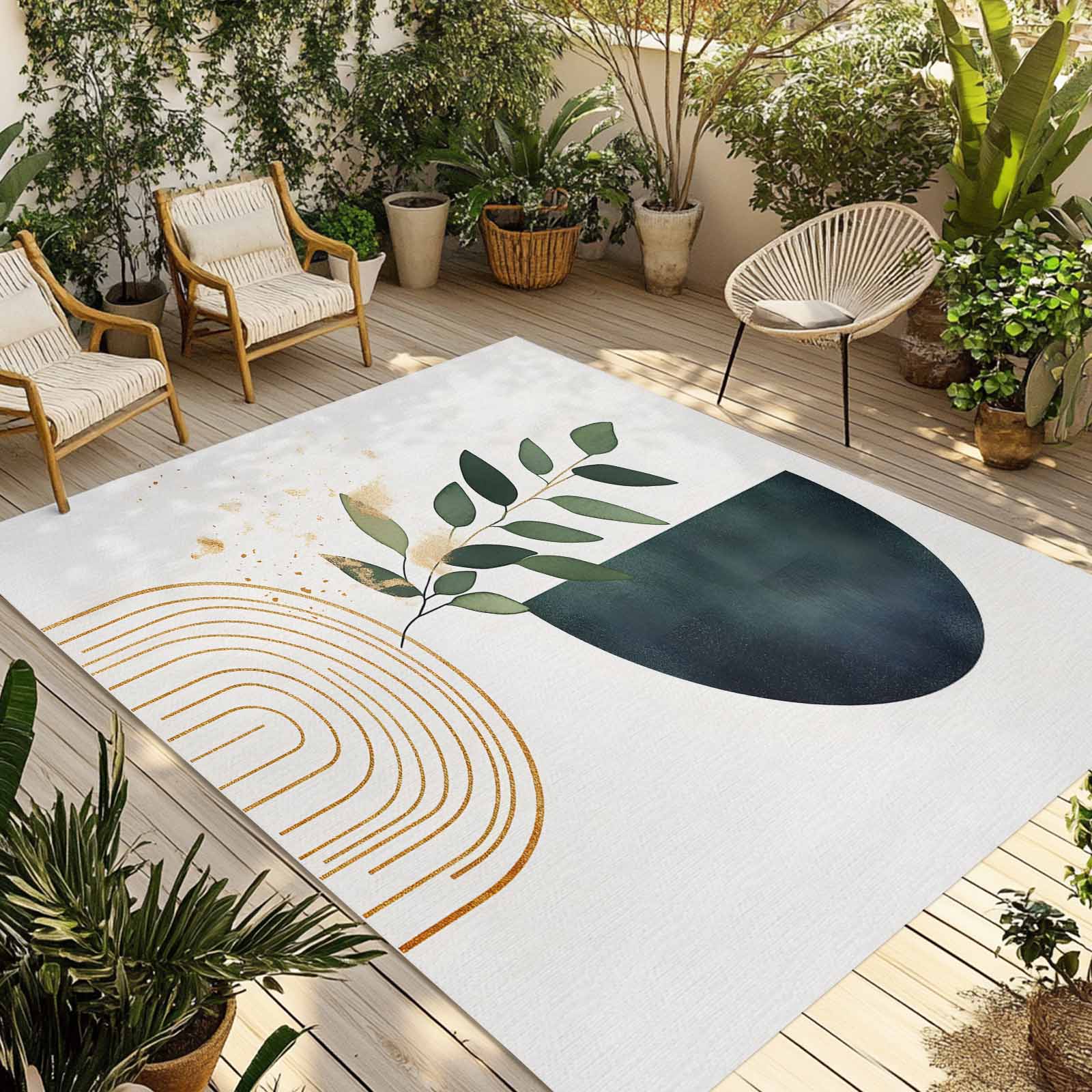 Fsddascl Boho Leaves Outdoor Rug for Patio/Deck/Porch, Non-Slip Large ...