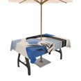 thumbnail image 1 of Fsddascl Boho Middle Century Outdoor Tablecloth - 52x70 Inch Rectangle Dining Table Cover, Abstract Blue Geometric Leaves Waterproof Outdoor Table Cloth with Umbrella Hole & Zipper for Picnic/Patio, 1 of 7