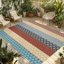 Fsddascl Boho Orange Outdoor Rug for Patio/Deck/Porch, Non-Slip Large Area Rug 6 x 9 Ft, Yellow Geometric Stripes Turquoise Bohemia Indoor Outdoor Rugs Washable Area Rugs, Camping Rug Carpet