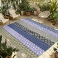 thumbnail image 1 of Fsddascl Boho Purple Outdoor Rug for Patio/Deck/Porch, Non-Slip Large Area Rug 5 x 8 Ft, Navy Geometric Stripes Tribal Black Bohemia Indoor Outdoor Rugs Washable Area Rugs, Camping Rug Carpet, 1 of 5