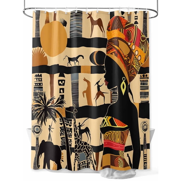Fsddascl Boho Shower Curtain Set - 72" x 78" Washable Bathtub Curtain with 12 Hooks, Ethnic Nation Black Women Animals Palm Tree Waterproof Fabric Stall Shower Curtains for Bathroom/Bathtub Décor
