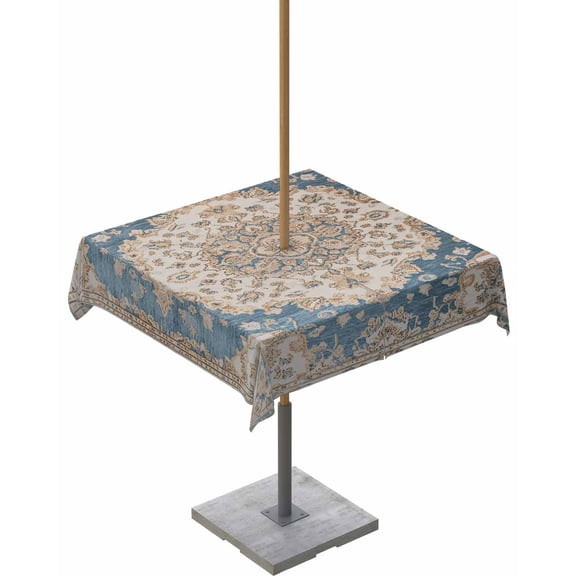 Fsddascl Boho Southwest Outdoor Tablecloth - 54x54 Inch Square Dining Table Cover, Farmhouse Aztec Tribe Ethnic Motifs Waterproof Outdoor Table Cloth with Umbrella Hole & Zipper for Picnic/Patio