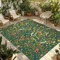 Fsddascl Botanical Birds Outdoor Rug for Patio/Deck/Porch, Non-Slip Large Area Rug 6 x 9 Ft, Art Abstract Leaves Green Indoor Outdoor Rugs Washable Area Rugs, Reversible Camping Rug Carpet Runner
