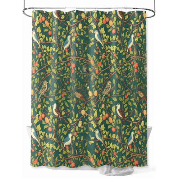 Fsddascl Botanical Birds Shower Curtain Set - 66" x 72" Washable Bathtub Curtain with 12 Hooks, Art Abstract Leaves Green Waterproof Fabric Stall Shower Curtains for Bathroom/Bathtub Décor