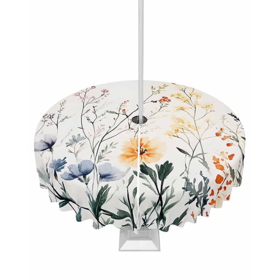 Fsddascl Botanical Floral Outdoor Tablecloth - 60 Inch Round Dining Table Cover, Spring Summer Farmhouse Flowers Waterproof Outdoor Table Cloth with Umbrella Hole & Zipper for Picnic/Patio/Party