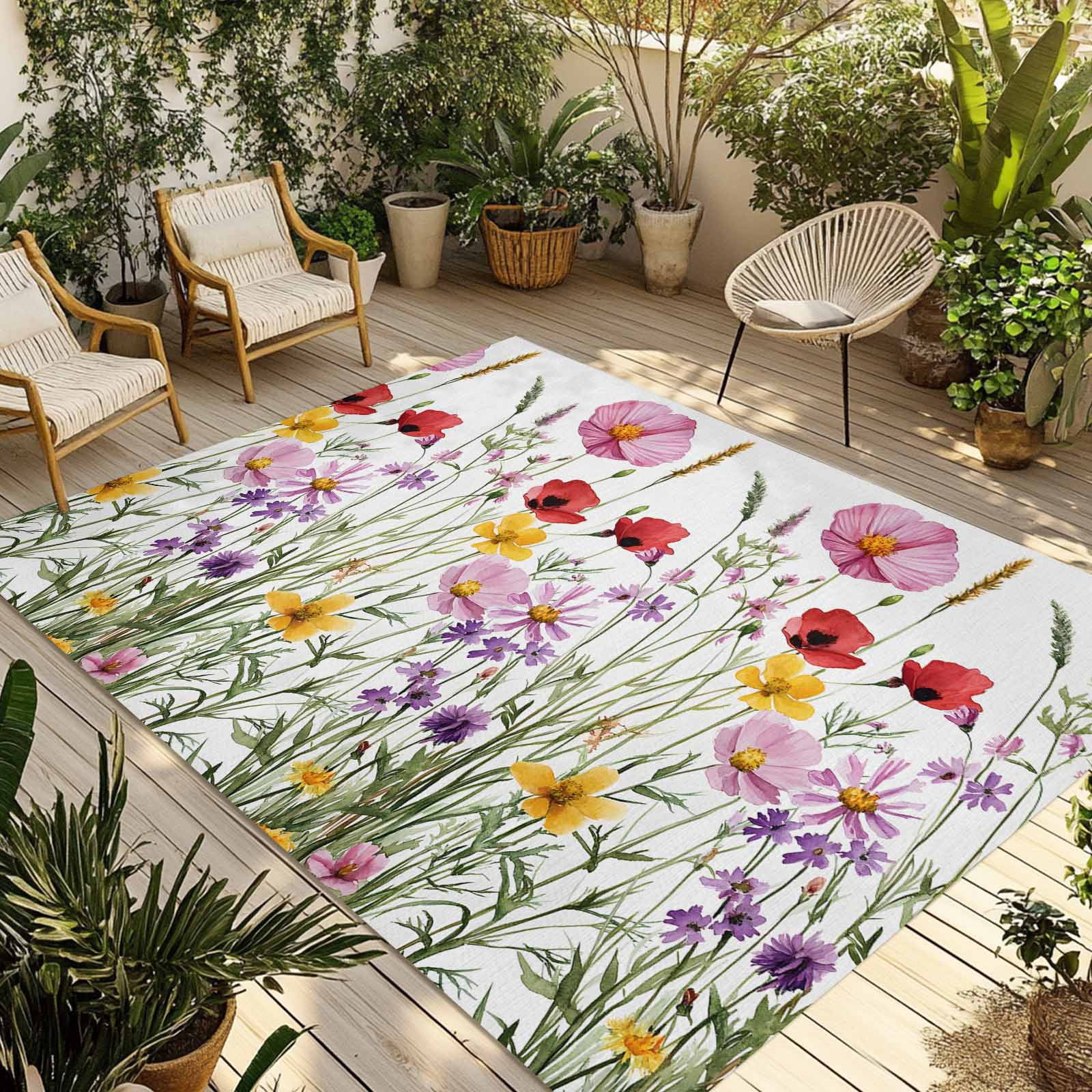Fsddascl Botanical Flowers Outdoor Rug for Patio/Deck/Porch, Non-Slip ...