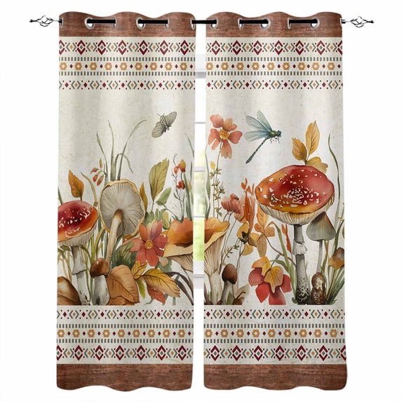 Fsddascl Botanical Mushrooms Blackout Curtains for Bedroom/Living Room, Thermal Insulated Kitchen Curtains, Retro Fall Wild Flowers Farmhouse Grommet Darkening Window Treatment Drapes 42"x63"x2