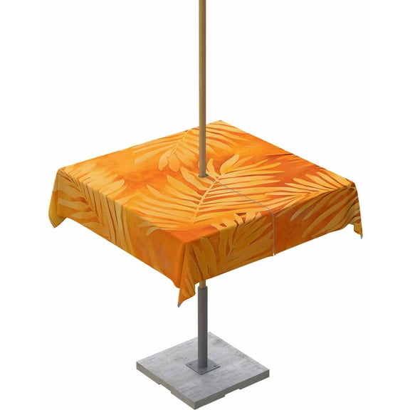 Fsddascl Botanical Orange Outdoor Tablecloth - 60x60 Inch Square Dining Table Cover, Tropical Palm Leaf Modernism Waterproof Outdoor Table Cloth with Umbrella Hole & Zipper for Picnic/Patio/Party