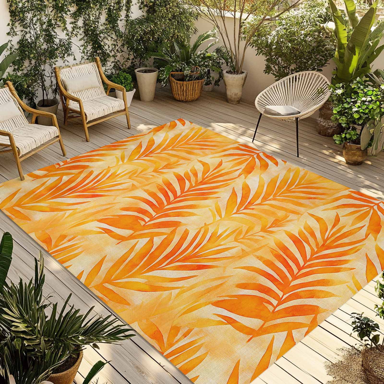 Landscape products × noma.t.d rug Fsddascl Botanical Orange Yellow Outdoor Rug for Patio/Deck/Porch
