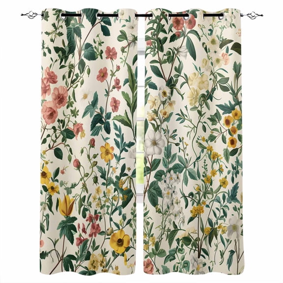 Fsddascl Botanical Print Blackout Curtains for Bedroom/Living Room, Thermal Insulated Kitchen Curtains, Vintage Plants Herbs Fruit Flower Grommet Darkening Window Treatment Drapes 27.5"x39"x2