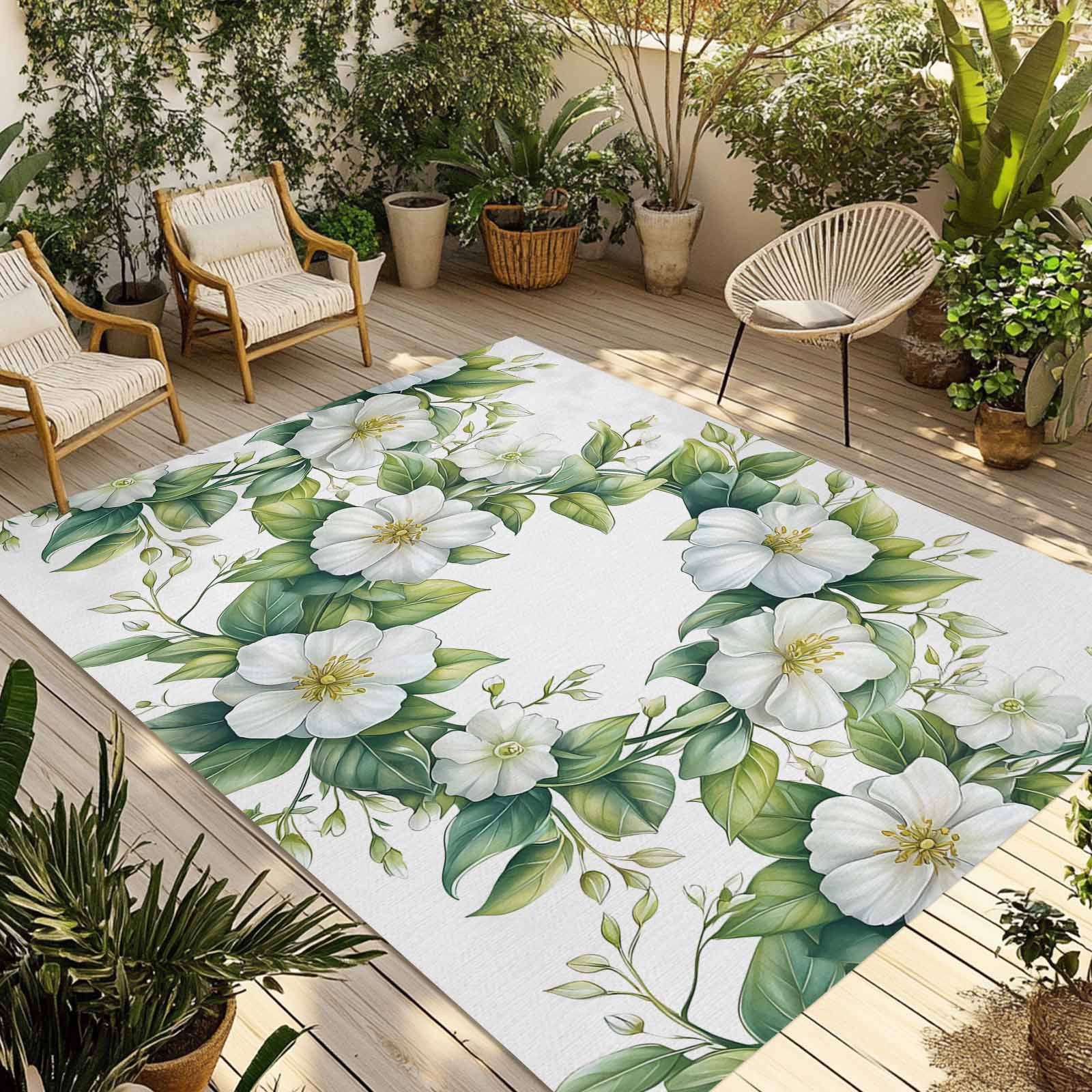 Fsddascl Botanical Sage Green Outdoor Rug for Patio/Deck/Porch, Non ...