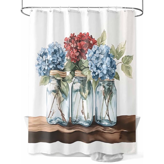 Fsddascl Bottle Flower Shower Curtain Set - Small 36" x 72" Washable Bathtub Curtain with 12 Hooks, Country Red Blue Spring Budding Floral Waterproof Fabric Stall Shower Curtains for Bathroom