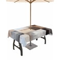 thumbnail image 1 of Fsddascl Brown Beige Color Blocks Outdoor Tablecloth - 60x84 Inch Rectangle Dining Table Cover, Abstract Oil Painting Art Waterproof Outdoor Table Cloth with Umbrella Hole & Zipper for Picnic/Patio, 1 of 7