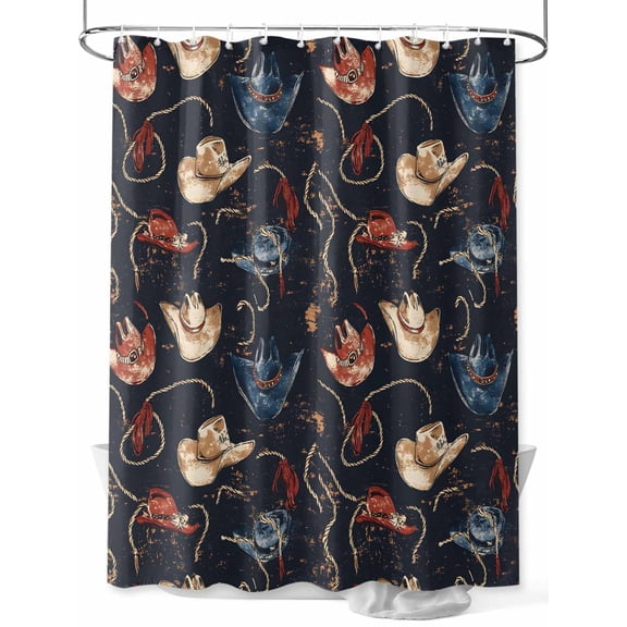 Fsddascl Brown Black Red Blue Cowboy Shower Curtain Set - Small 36" x 72" Washable Bathtub Curtain with 12 Hooks, Country Western Vintage Waterproof Fabric Stall Shower Curtains for Bathroom/Bathtub