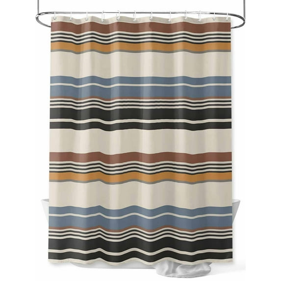 Fsddascl Brown Blue Striped Shower Curtain Set - Long 72" x 84" Washable Bathtub Curtain with 12 Hooks, Farmhouse Vintage Stripe Waterproof Fabric Stall Shower Curtains for Bathroom/Bathtub Décor