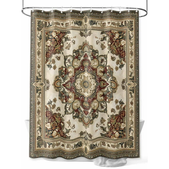 Fsddascl Brown Floral Shower Curtain Set - Standard 72" x 72" Washable Bathtub Curtain with 12 Hooks, Bohemian Vintage Ethnic Tribals Waterproof Fabric Stall Shower Curtains for Bathroom/Bathtub