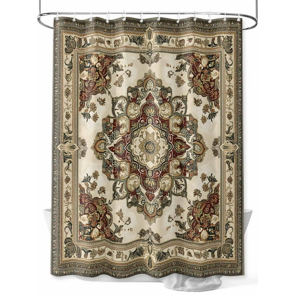 Fsddascl Brown Floral Shower Curtain Set - Standard 72" x 72" Washable Bathtub Curtain with 12 Hooks, Bohemian Vintage Ethnic Tribals Waterproof Fabric Stall Shower Curtains for Bathroom/Bathtub