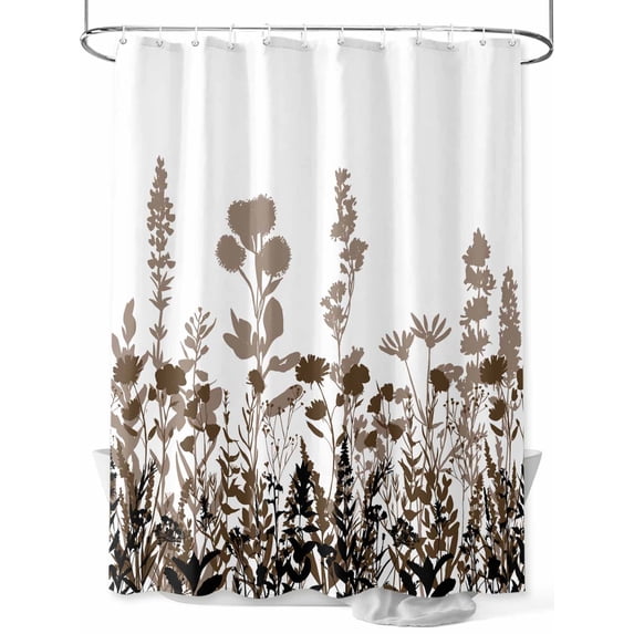Fsddascl Brown Flowers Shower Curtain Set - Extra Long 72" x 96" Washable Bathtub Curtain with 12 Hooks, Vintage Country Spring Wild Floral Herbs Waterproof Fabric Stall Shower Curtains for Bathroom