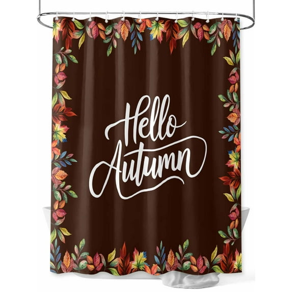 Fsddascl Brown Hello Autumn Shower Curtain Set - 72" x 78" Washable Bathtub Curtain with 12 Hooks, Fall Maple Leaf Watercolor Retro Waterproof Fabric Stall Shower Curtains for Bathroom/Bathtub Décor
