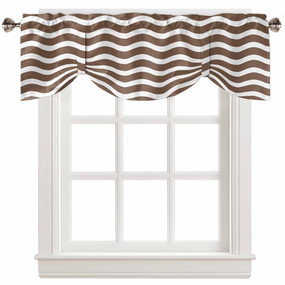 Fsddascl Brown Moire Tie Up Valance Curtains for Windows, Kitchen Curtains Window Treatments, Water Ripple Stripe Farmhouse Short Window Shades Valances for Bedroom Bathroom Cafe 60"x18"