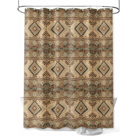 Fsddascl Brown Southwest Shower Curtain Set - 72" x 78" Washable Bathtub Curtain with 12 Hooks, Modern Geometric Ethnic Vintage Waterproof Fabric Stall Shower Curtains for Bathroom/Bathtub Décor