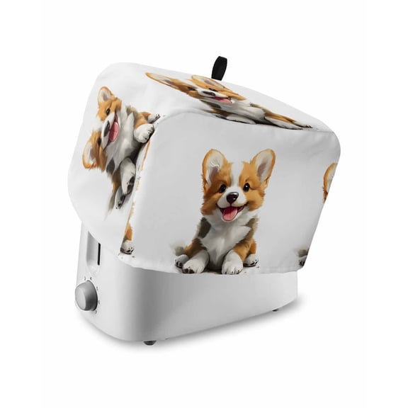 Fsddascl Brown White Puppy Small Toaster Cover 2 Slice, Kitchen Appliance Covers, Modern Cute Watercolor Dog Cartoon Toaster Oven Cover with Loop, Bread Machine Cover Polyester Dust Cover Protection