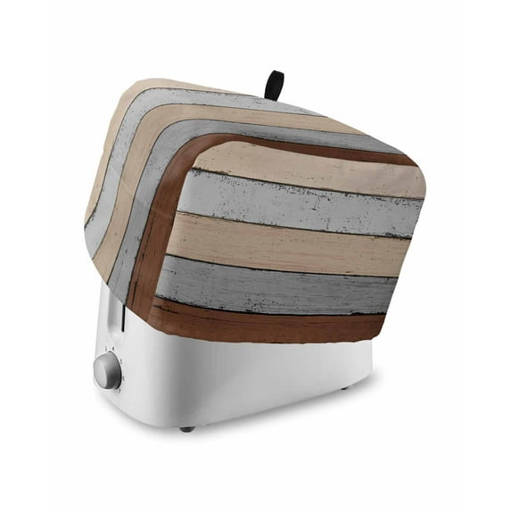 Fsddascl Brown Wooden Toaster Cover 4 Slice, Large Kitchen Appliance Covers, Grey Stripe Gradient Country Rustic Grain Toaster Oven Cover with Loop, Bread Machine Cover Dust Cover Protection
