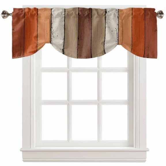Fsddascl Burnt Orange Brown Tie Up Valance Curtains for Windows, Kitchen Curtains Window Treatments, Farmhouse Vintage Wooden Short Window Shades Valances for Bedroom Bathroom Cafe 42"x18"