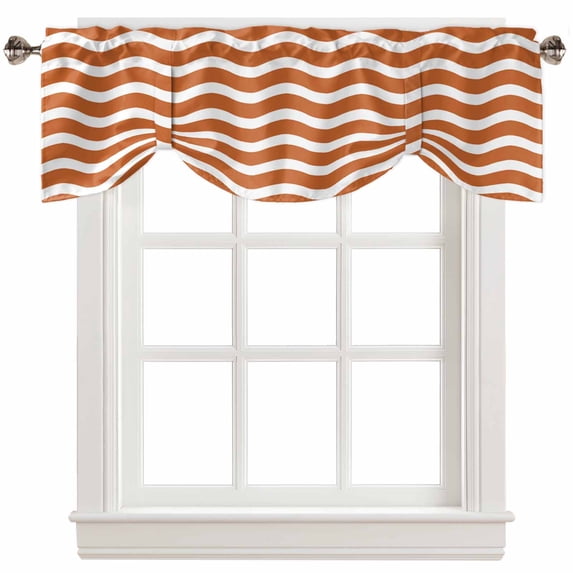 Fsddascl Burnt Orange Moire Tie Up Valance Curtains for Windows, Kitchen Curtains Window Treatments, Water Ripple Stripe Farmhouse Short Window Shades Valances for Bedroom Bathroom Cafe 54"x18"