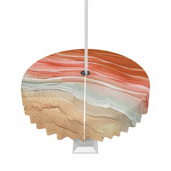 Fsddascl Burnt Orange Ombre Coastal Outdoor Tablecloth - 54 Inch Round Dining Table Cover, Summer Nautical Beach Ocean Seaside Waterproof Outdoor Table Cloth with Umbrella Hole & Zipper for Patio