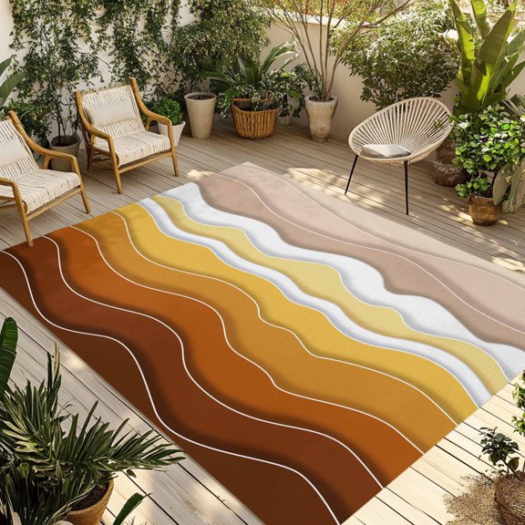 Fsddascl Burnt Orange Ombre Stripe Outdoor Rug for Patio/Deck/Porch, Non-Slip Large Area Rug 4 x 6 Ft, Abstract Summer Beach Coastal Indoor Outdoor Rugs Washable Area Rugs, Camping Rug Carpet