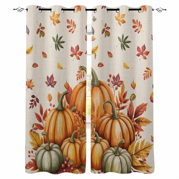 Fsddascl Burnt Orange Pumpkins Fall Blackout Curtains for Bedroom/Living Room, Thermal Insulated Kitchen Curtains, Thanksgiving Botanical Berry Rustic Grommet Darkening Window Treatment 42"x63"x2