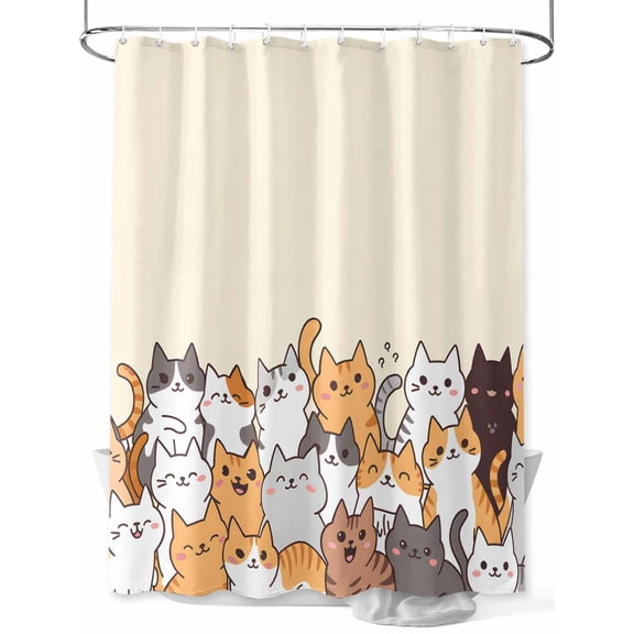 Fsddascl Cartoon Cat Shower Curtain Set - 48" x 72" Washable Bathtub Curtain with 12 Hooks, Modern Simple Funny Cute Animals Art Waterproof Fabric Stall Shower Curtains for Bathroom/Bathtub Décor