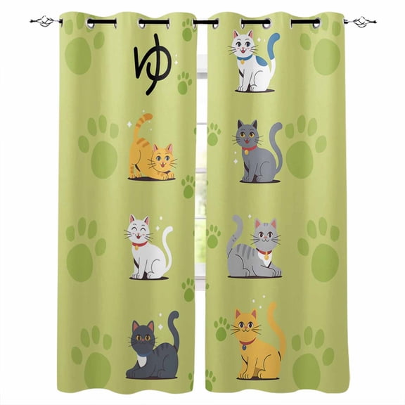 Fsddascl Cartoon Cats Blackout Curtains for Bedroom/Living Room, Thermal Insulated Kitchen Curtains, Funny Japanese Cute Animals Paw Print Grommet Darkening Window Treatment Drapes 42"x63"x2