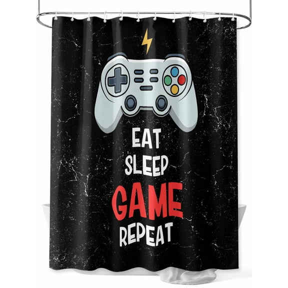 Fsddascl Cartoon Games Shower Curtain Set - 48" x 72" Washable Bathtub Curtain with 12 Hooks, Black Modern Funny Abstract Art Waterproof Fabric Stall Shower Curtains for Bathroom/Bathtub Décor