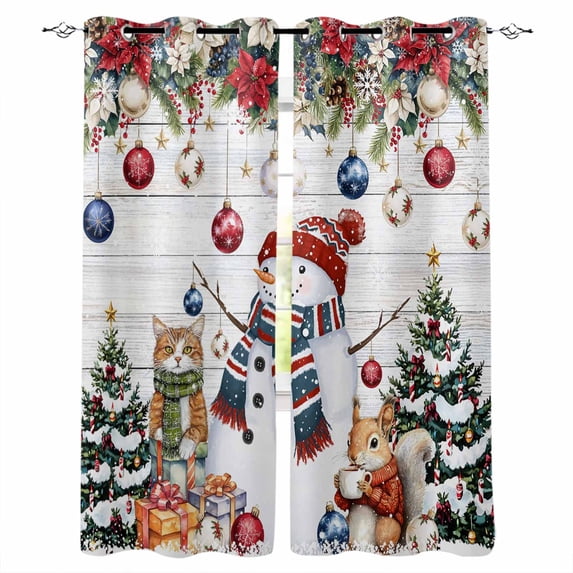 Fsddascl Christmas Blackout Curtains for Bedroom/Living Room, Thermal Insulated Kitchen Curtains, Snowman Poinsettia Pine Tree Branches Wooden Grommet Darkening Window Treatment Drapes 42"x63"x2