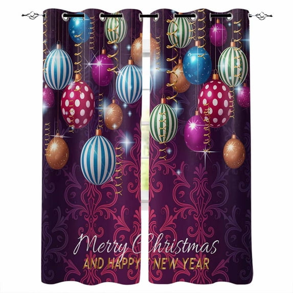 Fsddascl Christmas Blackout Curtains for Bedroom/Living Room, Thermal Insulated Kitchen Curtains, Xmas Colorful Weeping Balls Purple Floral Grommet Darkening Window Treatment Drapes 27.5"x39"x2